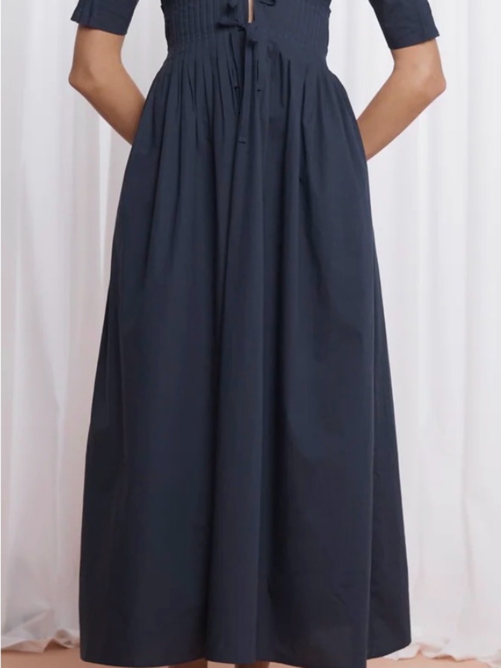 Smocked Bodice Navy Maxi Dress